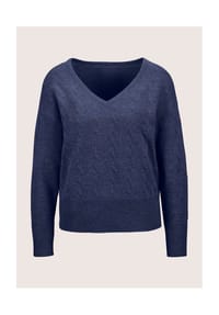 MADELEINE - V-Pullover mit Zopfmuster - nachtblau