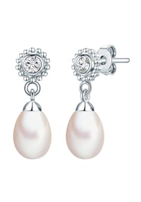 VALERO PEARLS - Damen Ohrringe aus 925/- Sterling Silber in Silber mit Zirkonia und Süßwasser-Zuchtperle - silber