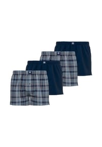 ceceba® - Herren Web-Boxershorts, 4er Pack - Unterwäsche, Unterhose, Baumwolle, Logo, Karo, einfarbig - Blau