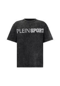 PLEIN SPORT - Washed Round Neck T-Shirt Crackle Scratch - beige