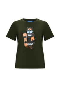 CAT by manii'ta lacitta - Olivgrünes T-Shirt mit Snowboard-Katze - grün