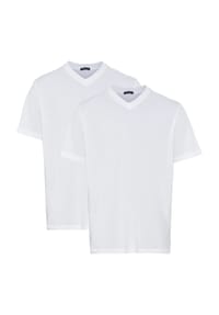 SCHIESSER - Essentials T-Shirt, 2er-Pack, V-Ausschnitt, für Herren - weiß