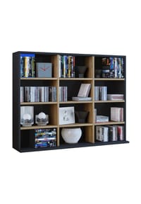 VCM. - Holzregal stehend | platzsparender CD-Schrank für 480 CDs oder 224 DVDs | Maße:H. 82 x B. 102 x T. 23 cm | Elegantes DVD Regal stehend | Blu-Ray Regal | CD Regal  Megosa L - Anthrazit / Honig-Eiche