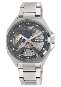ONE ELEMENT Raptor - Herren Automatik Skelettuhr Armbanduhr mit Edelstahlgliederarmband - 5 ATM - Mineralglas - blau-silber