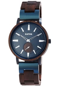 RAPTOR Raptor - Herren Quarz Armbanduhr Birdy mit Edelstahlgliederarmband - Mineralglas - blau-braun