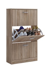 VCM. - Holz Schuhschrank | Maße: H. 105 x B. 59 x T. 22 cm | 3 Klappen - Sipos L - Honig-Eiche