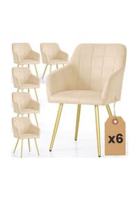 Akord - Luxano Quadratisch Gesteppte, Gepolsterte Esszimmerstühle, 6er-Set - beige / goldfarbene Beine
