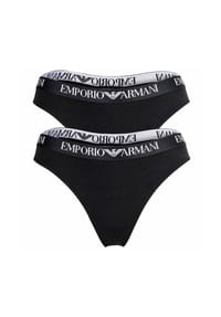 EMPORIO ARMANI - Damen String, 2er Pack - ESSENTIAL COTTON, T-Thong, Cotton Stretch - Schwarz