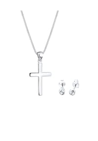 elli. - Schmuckset Kette Stecker Kreuz 925 Sterling Silber, Mit Kristallen Von Swarovski® - Gold
