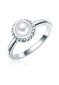 VALERO PEARLS - Damen Ring aus 925/- Sterling Silber in Silber mit Zirkonia und Süßwasser-Zuchtperle - silber