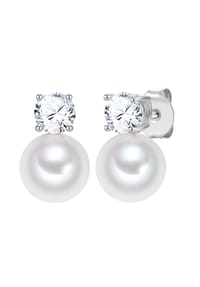Luluandjane - Ohrstecker Zirkonia weiß Glasperle weiß - weiß