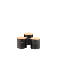 Cheffinger - 3er-Set Vorratsdosen in Schwarz mit Holzdeckel - Platzsparend - Schwarz 10 x 10,5 cm