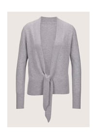 MADELEINE - Kaschmir-Strickjacke mit tiefem V-Ausschnitt und Bindeband - bambusgrün