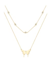 S&T DESIGN ST MOISSANITE - Doppellagige Schmetterling Halskette 925 Silber - gold