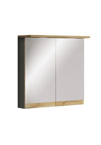VCM. - Badspiegelschrank mit Beleuchtung und Steckdose – Spiegelschrank Bad mit 2 Türen und 2 Fächern – Badezimmerschrank hängend – H. 59 x B. 60 x T. 23 cm, Cosila - Anthrazit / Honig-Eiche