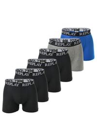 REPLAY - Herren Boxershorts, 6er Pack - Unterhosen, Baumwolle, Logo, einfarbig - Dunkelblau