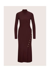 MADELEINE - Strickkleid mit Schlitz & Zierknöpfen - bordeaux / rot
