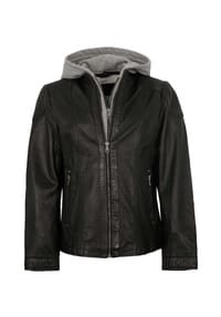 Mauritius LEATHERWEAR - Damen Lederjacke Lammnappa Kapuze schwarz - schwarz