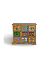 GINER & COLOMER - Beistellmöbel aus Mangoholz, MDF 70 cm, ethnischer Stil – 60 x 70 x 30 - mehrfarbig
