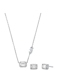 MICHAEL KORS - PREMIUM Damen Schmuckset, Kette und Ohrringe, 925er Sterling Silber - WEISSGOLD