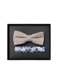 VENTI - Herren Set aus Fliege und Einstecktuch gemustert - Beige