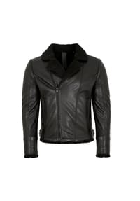 Mauritius LEATHERWEAR - Herren Lederjacke Bikerjacke Lammnappa Kunstfell schwarz - schwarz