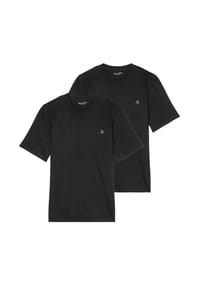 Marc O'Polo - Herren T-Shirt, 2er Pack - Small-Logo, Regular Fit, Baumwolle, uni - Blau/Weiß