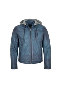 JILANI - Herren Lederjacke Kapuze Lammnappa blau - blau