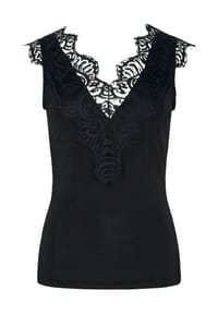 PIECES - Top, V-Ausschnitt, Spitze, uni, für Damen - BLACK