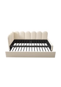 KOMHTOM - Kinderbett 90x200 cm mit Ausziehbett, Beige (ohne Matratze) - Beige