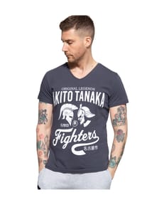 AKITO TANAKA - T-Shirt mit coolem Kontrast-Print Gladiator Fighters - anthrazit