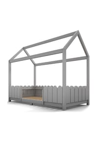 KOMHTOM - Hausbett 90x200 cm, Kiefernholz/MDF, grau, mit Absturzsicherung – ohne Matratze - Grau