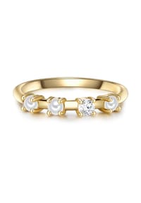GLANZSTÜCKE MÜNCHEN - Damen Ring aus 925/- Sterling Silber in Gelbgold mit Zirkonia und Süßwasser-Zuchtperle - gelbgold