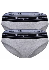 Champion® - Damen Bikini-Slips, 2er Pack - Slips, Logo-Bund, einfarbig - Grau