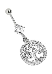 Adelia's - Lebensbaum Bauchnabelpiercing Banane mit 6 mm Kristall - silber