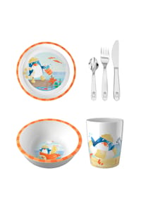 HABA - Geschirr-Set Schüssel, Teller, Becher & Besteck - Dino