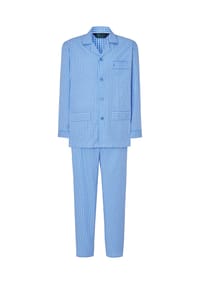 El Búho NOCTURNO® - Herren-Schlafanzug mit Reverskragen, Baumwoll-Popeline, kariert - blau