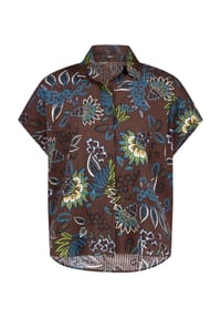 zero - Bluse kurzarm mit Print - Brown/Petrol