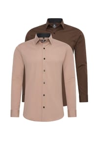 RUSTY NEAL - Hemd (2er-Pack) im Slim-Fit geschnitten - Beige-Braun