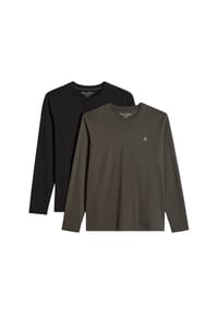 Marc O'Polo - Herren Langarmshirt, 2er Pack - Longsleeve, Rundhals, Organic Cotton, Shaped Fit - Dunkelblau/Dunkelgrün