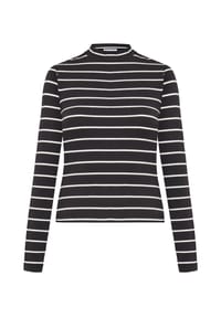 MANGUUN - Langarmshirt, Stehkragen, für Damen - 1 SCHWARZ GESTREIFT