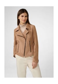 RICANO - Damen Lederjacke Abby, Bikerjacke mit Reversekragen aus Velour Leder - Sand