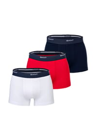 GANT - Herren Boxershorts, 3er Pack - Core Trunk 3-Pack, Cotton Stretch, einfarbig - Dunkelblau/Weiß/Rot