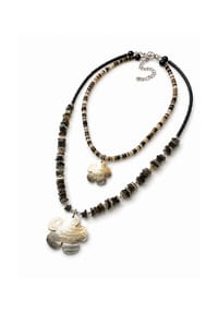 collezione alessandro® - Kurze Kette Muschelblume zweireihige Kette mit Muschel-Blüten - schwarz