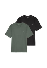 Marc O'Polo - Herren T-Shirt, 2er Pack - Small-Logo, Regular Fit, Baumwolle, uni - Blau/Weiß