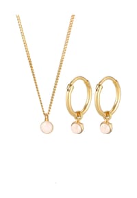 elli. PREMIUM - Schmuckset Kette Creolen Rosa Quarz Stein 925 Silber - Gold