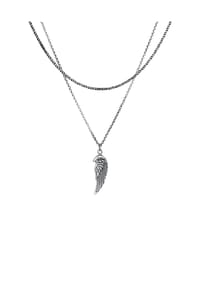 KUZZOÍ - Halskette Herren Layer Kordel Erbskette Flügel 925 Silber - Gold