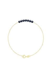 Pearls & Colors - Feines Gelbgold-Armband mit Perlen, 3-4 mm - Gelbgold/Schwarz