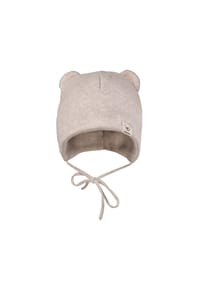 maximo® - GOTS BABY-Mütze, Öhrchen Baumwollfleece, Bindeband, doppelt - beigemeliert