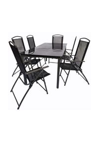VCM. - 7-tlg Gartenmöbel Set | Sitzgruppe Essgruppe | 1x Tisch, 6x Stühle | Tisch Maße ca. H. 76 x B. 189 x T. 90 cm | Hochlehner Set 189S - Schwarz